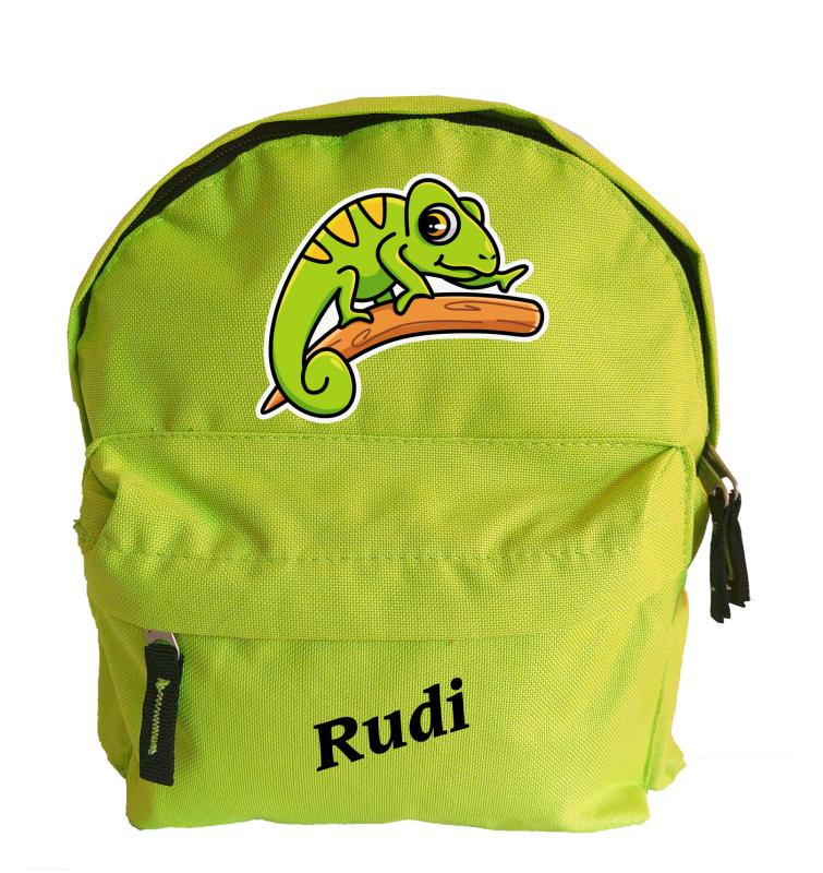 Kinderrucksack in grün Chamäleon "Rudi" - personalisierbar